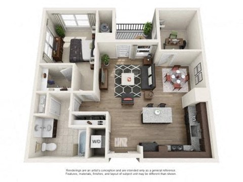 Floor plan for 1 bed, 1 bath, 912 sqft